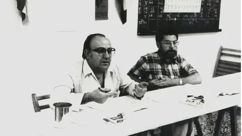 Andreu Murillo i Joan Pons Moll. Presentació de la proposta d'Estatut del PSM el 1979 (Diario de Menorca)