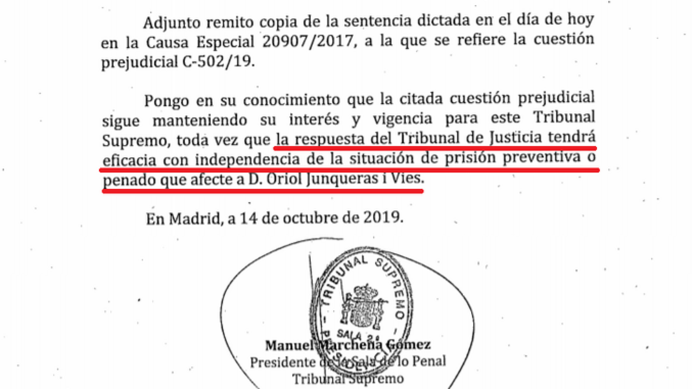 Carta de Marchena al Tribunal de Justícia de la UE